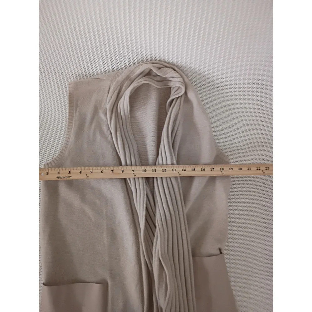 Lafayette 148 New York 100% Wool‎ Longline Vest Beige Leather Pocket Shawl L
